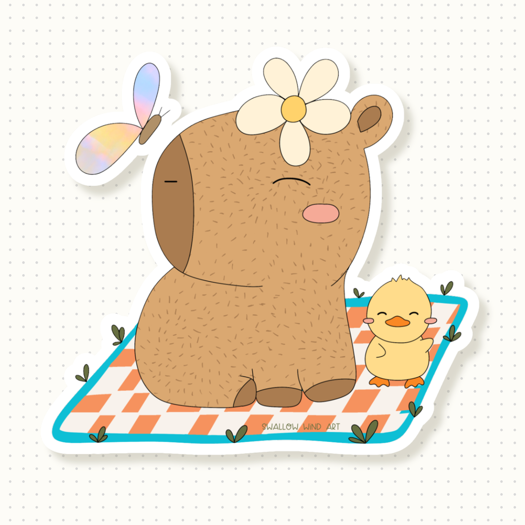 Vinyl Sticker - Capybara Ducky Butterfly Picnic