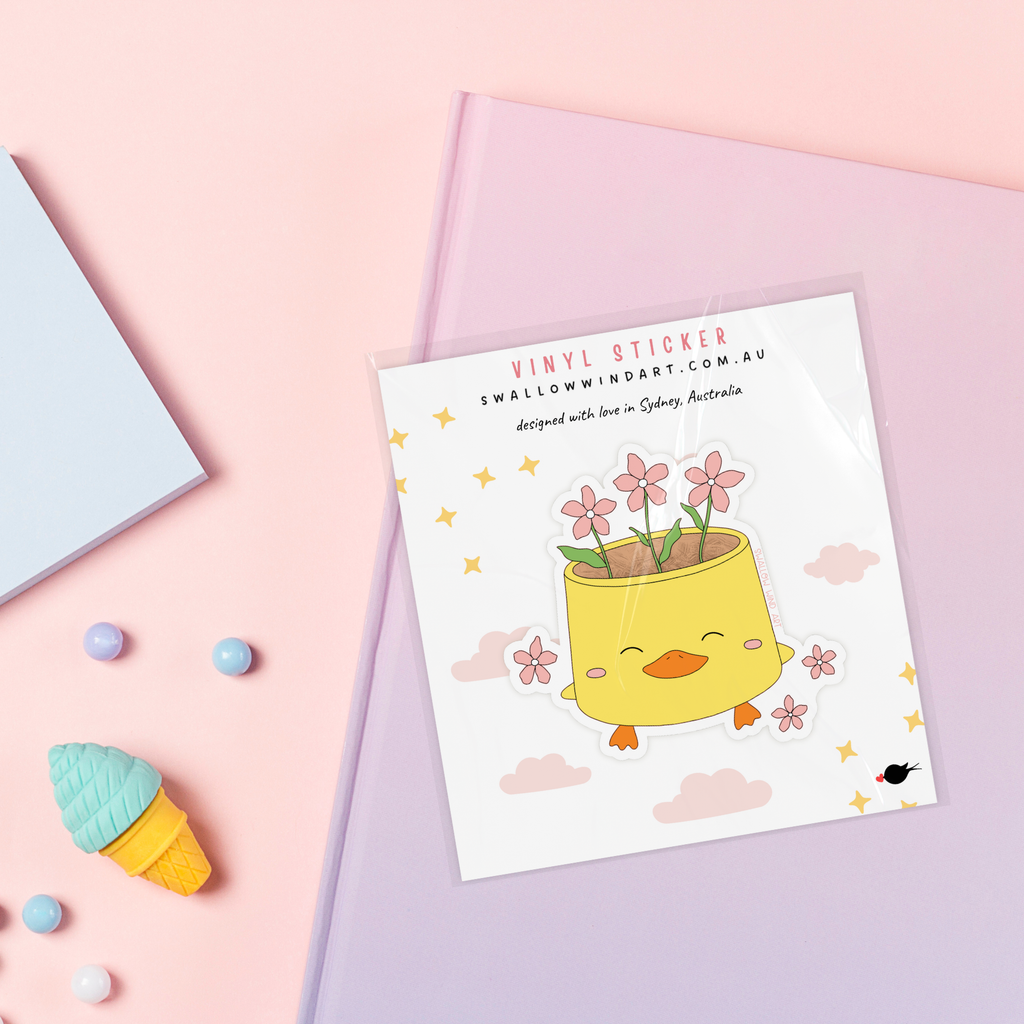 Vinyl Sticker - Happy Duck Planter